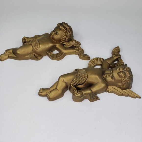 Vintage Retro Gold Angels Cherub Wall Plaque Burwood Product Co 2020-1 & 2020-2 - Picture 3 of 10